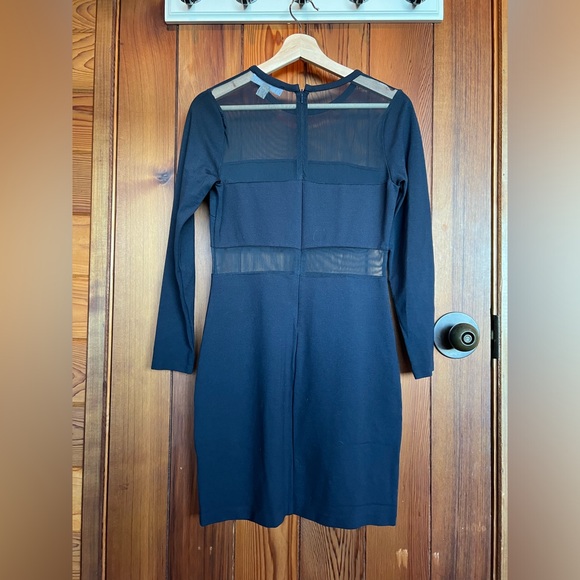 Michael Kors Navy Long Sleeved Mini Dress with Mesh Illusion Panels. Peek a boo - Picture 2 of 6